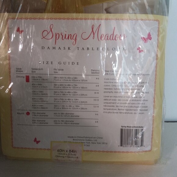 Spring Meadow Damask Tablecloth 60"x84" Oblong Yellow Floral Vintage NEW - Picture 7 of 9